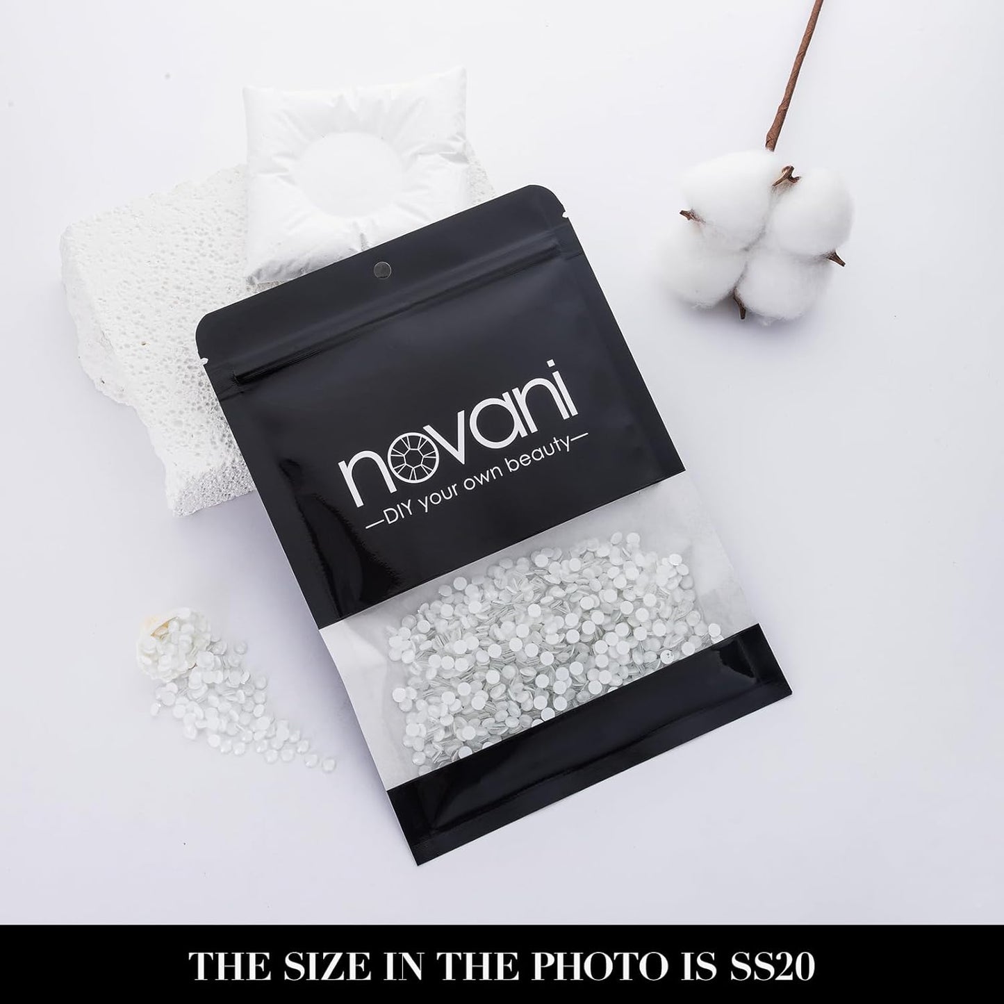 Novani 3000 Pieces Flatback Rhinestones Glass Round Gems Neon-White Crystals for Nail Art DIY Crafts Clothes Shoes,SS20,4.6-4.8mm