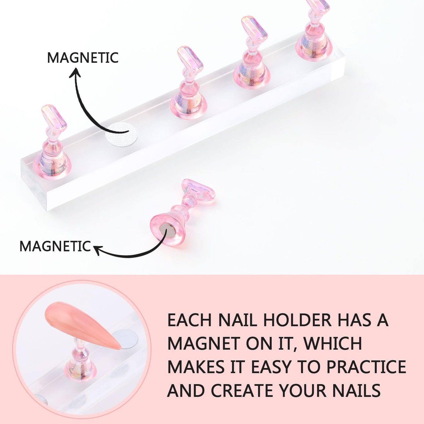 Etercycle Nail Stand Acrylic Nail Art Display Stand Practice Nail Holder for Painting Nails Practice Stands with Reusable Putty (Pink)