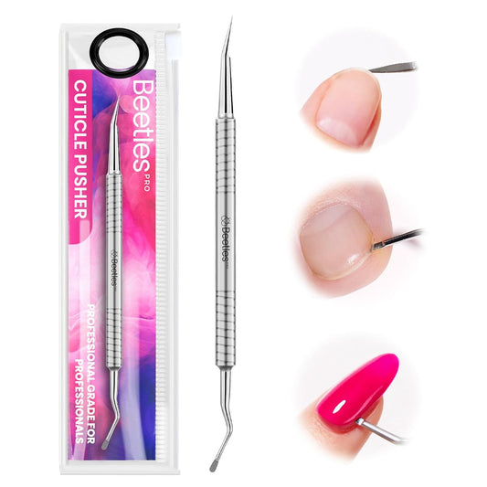 Dual-Ended Cuticle Pusher, Stainless Steel Pointed Tip (12mm) and Cuticle Scoop (14mm) for Precise Cuticle Care, Ergonomic Anti-Slip Handle, Professional Manicure Tool for Nail Care