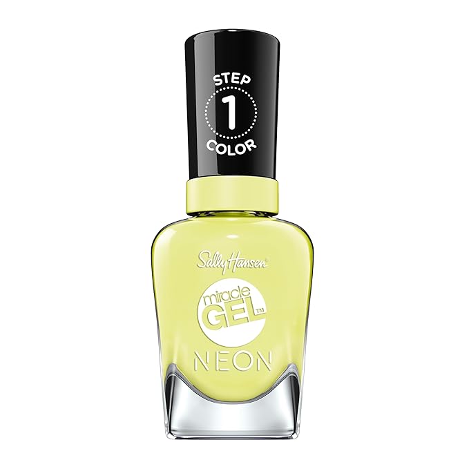 Sally Hansen Miracle Gel Neons Salon Quality Nail Polish | Gel-Like Formula, Two-Step System, No UV Light Needed, Long Lasting | Opaque | 55 Lemon-chillo | Neon Lemon Yellow Nail Color