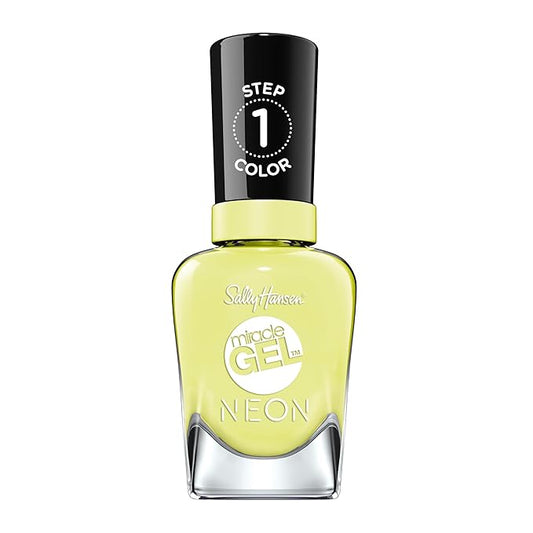 Sally Hansen Miracle Gel Neons Salon Quality Nail Polish | Gel-Like Formula, Two-Step System, No UV Light Needed, Long Lasting | Opaque | 55 Lemon-chillo | Neon Lemon Yellow Nail Color