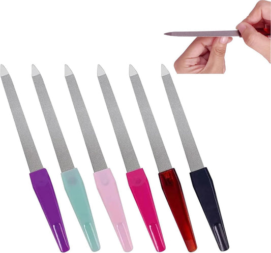 6 Pcs Metal Nail File, Double Sided Grit Fingernails Filers Stainless Steel Natural Diamond Finger Nail Filers Nail Emery Boards Tool Nail Buffers