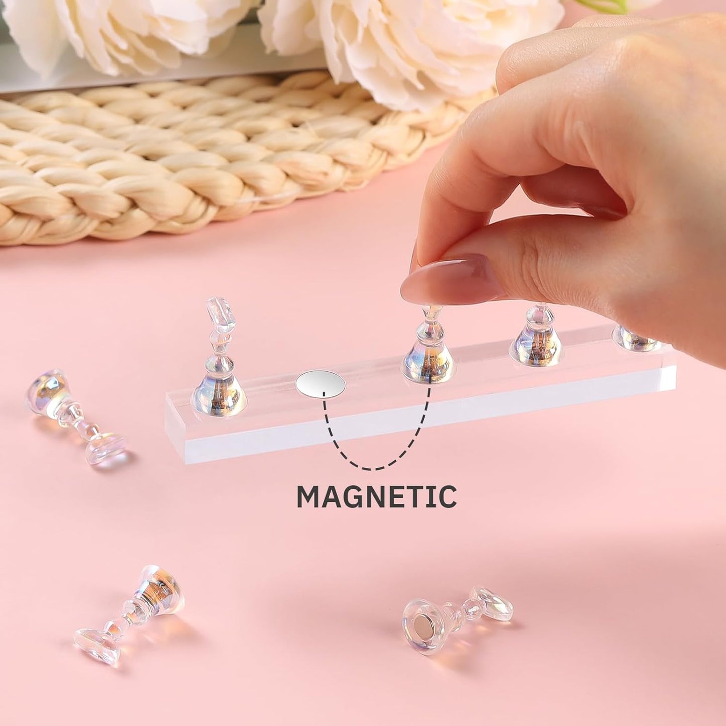 Etercycle Nail Stand for Press On Acrylic Nails Art Display Stand Nail Holder for Painting Magnetic Nails Stand with Double-sided Tape for Home DIY Salon Supplie (Clear)