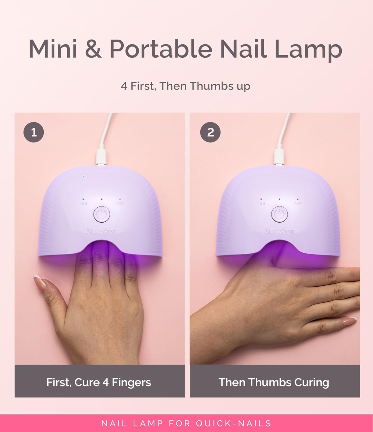 MelodySusie Small LED UV Nail Lamp with Lightweight Design, P-ART06F Nail Dryer with Simple Button Control Cures All Soft Gels at Home, Especially Half-Cured Gel, Base Coat & Top Coat Purple