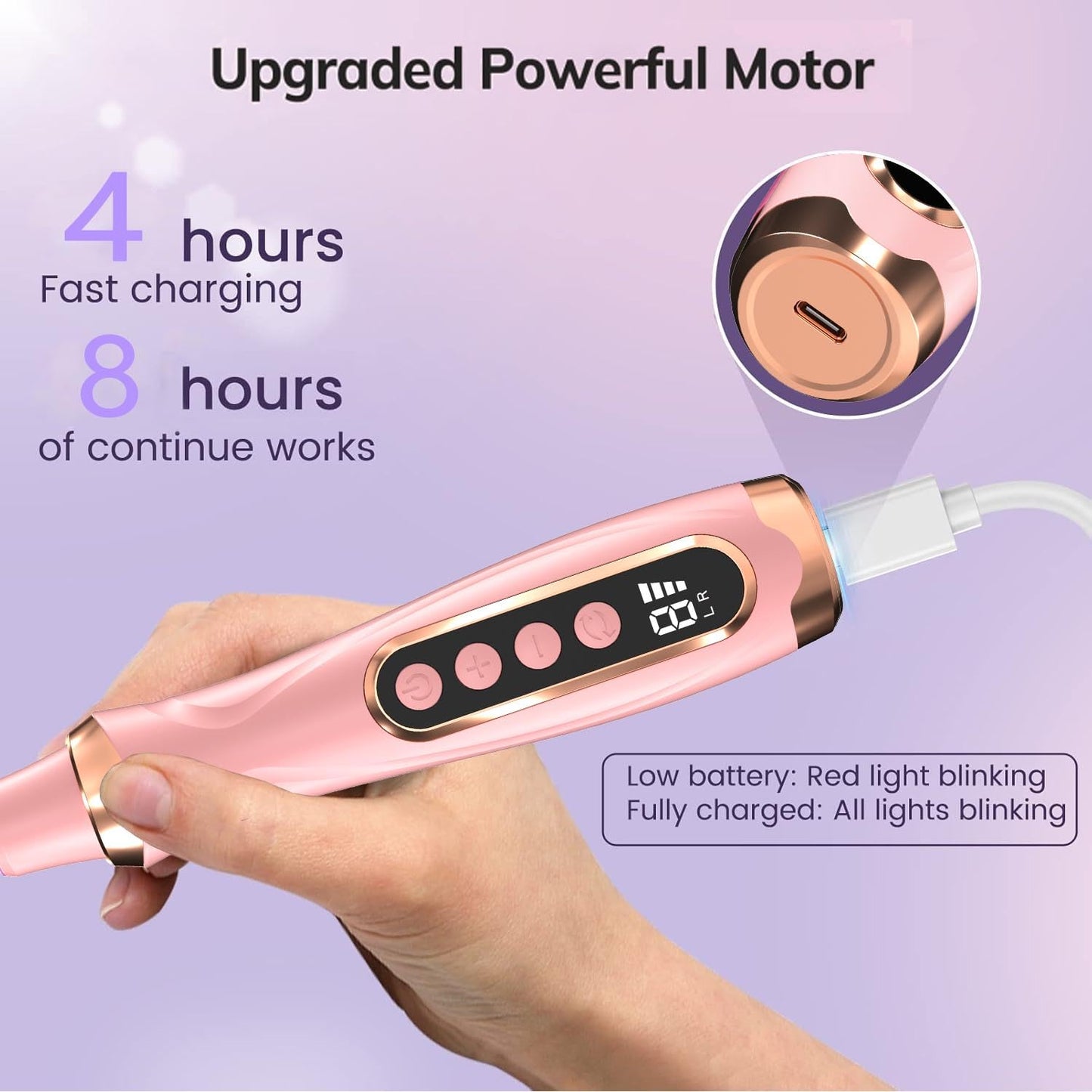Professional Manicure Pedicure Kit Cordless Electric Nail File Set 6 Speed Cordless Nail Drill for Thick Nail Toenail Cuticle Hand Foot Care Nail Drill Tool(Peach)