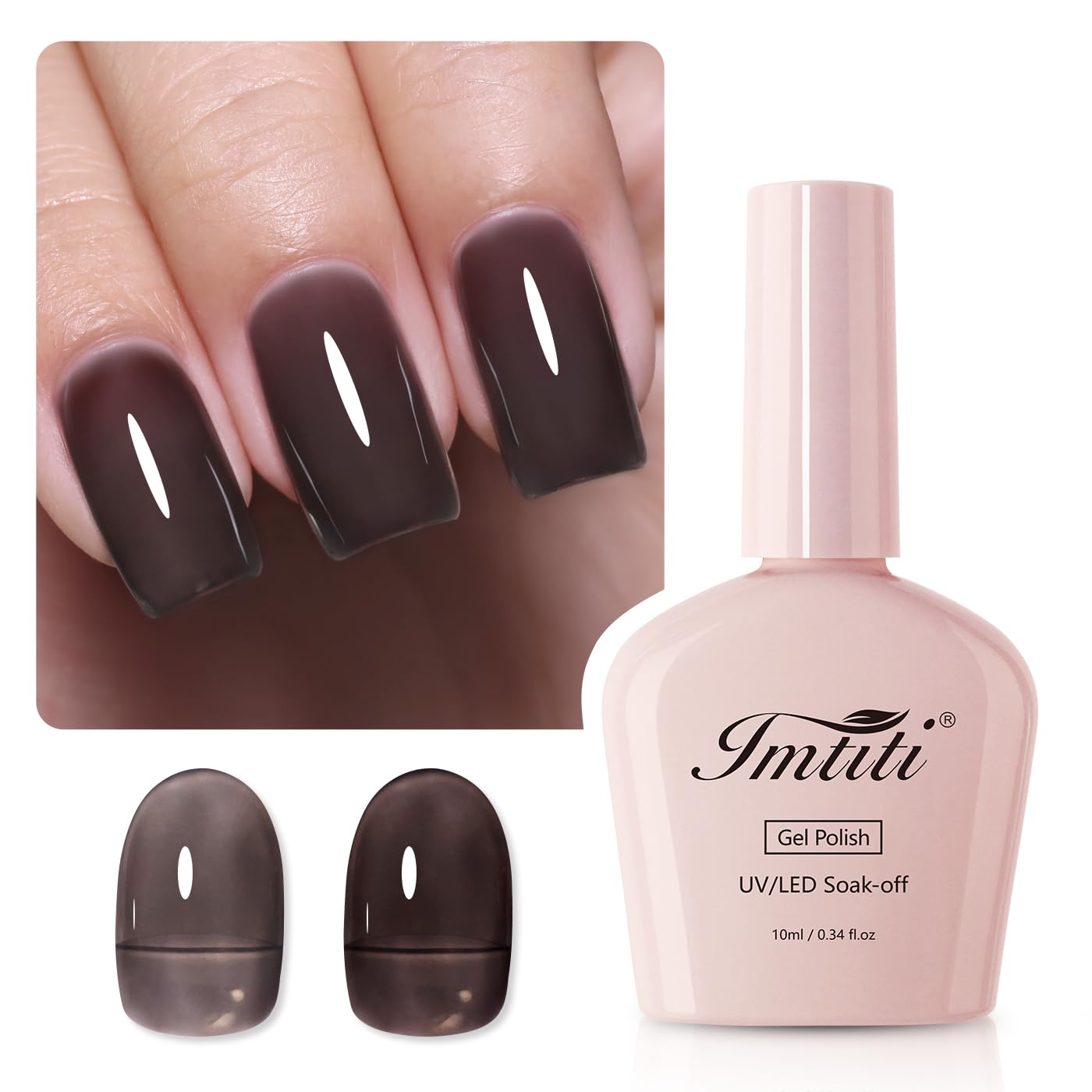 Imtiti Jelly Gel Nail Polish, Black Sheer Jelly Nail Gel Polish Soak Off UV LED Spring Summer Translucent Art Manicure Salon DIY Design 10ML