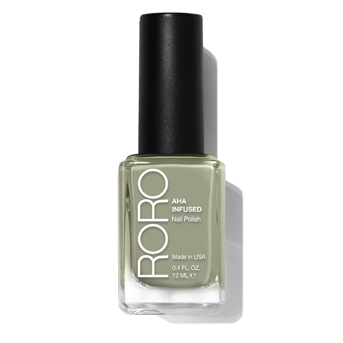 roro AHA Infused 21+ Free Nail Polish - Chip-Resistant High-Impact Nail Color Lacquer Made in the USA, Vegan/Cruelty-Free, Gluten-Free, Extra Olives, Light Sage Green, .4Fl Oz/12mL