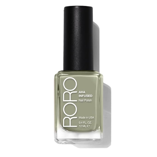 roro AHA Infused 21+ Free Nail Polish - Chip-Resistant High-Impact Nail Color Lacquer Made in the USA, Vegan/Cruelty-Free, Gluten-Free, Extra Olives, Light Sage Green, .4Fl Oz/12mL