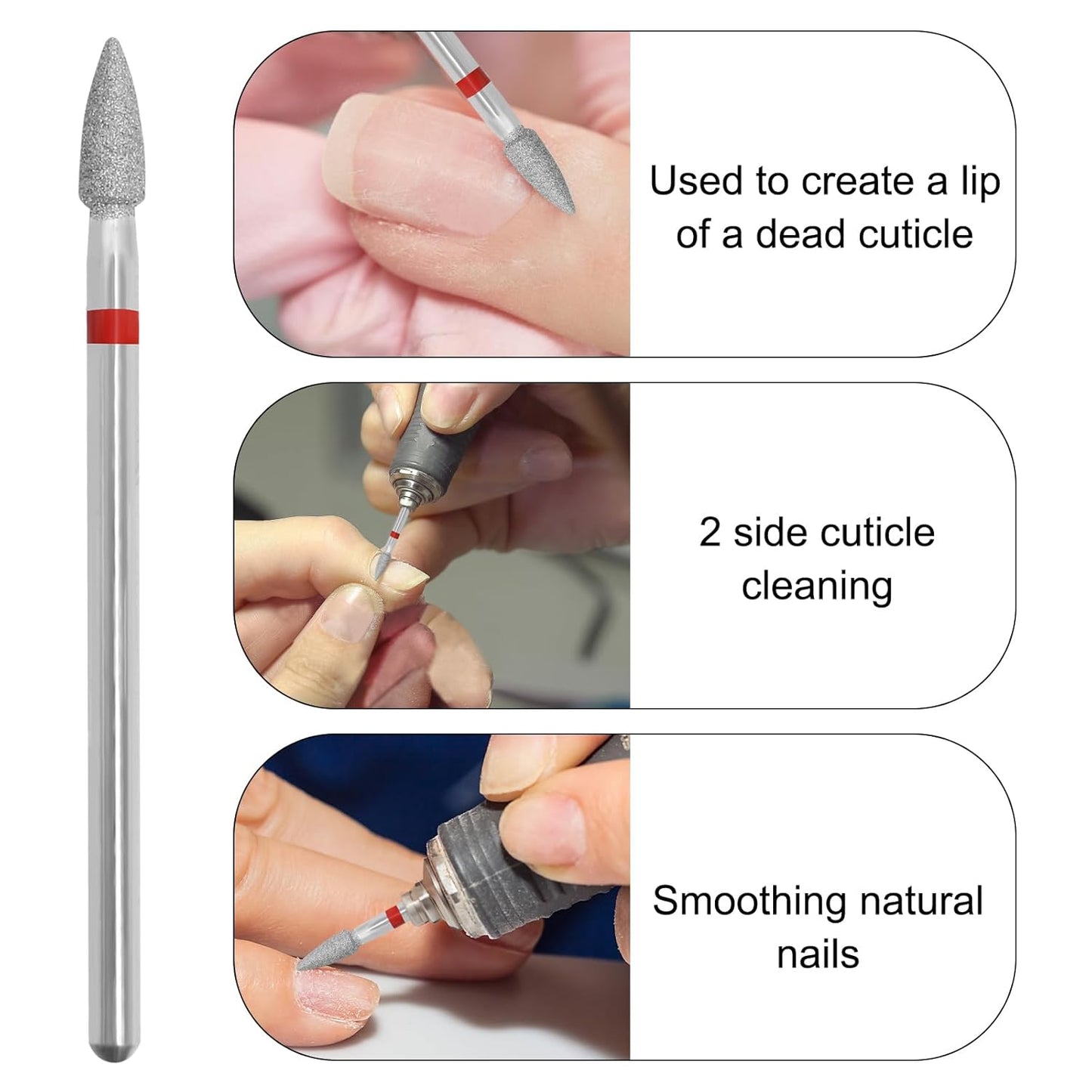 Nail Drill Bits,3/32 Inch Diamond Acrylic Nail Drill Bits with Case,Quartz Pointed Nail Bits for Nails,Cuticle Remover Bits, Manicure Tools (Flame drop, Fine)