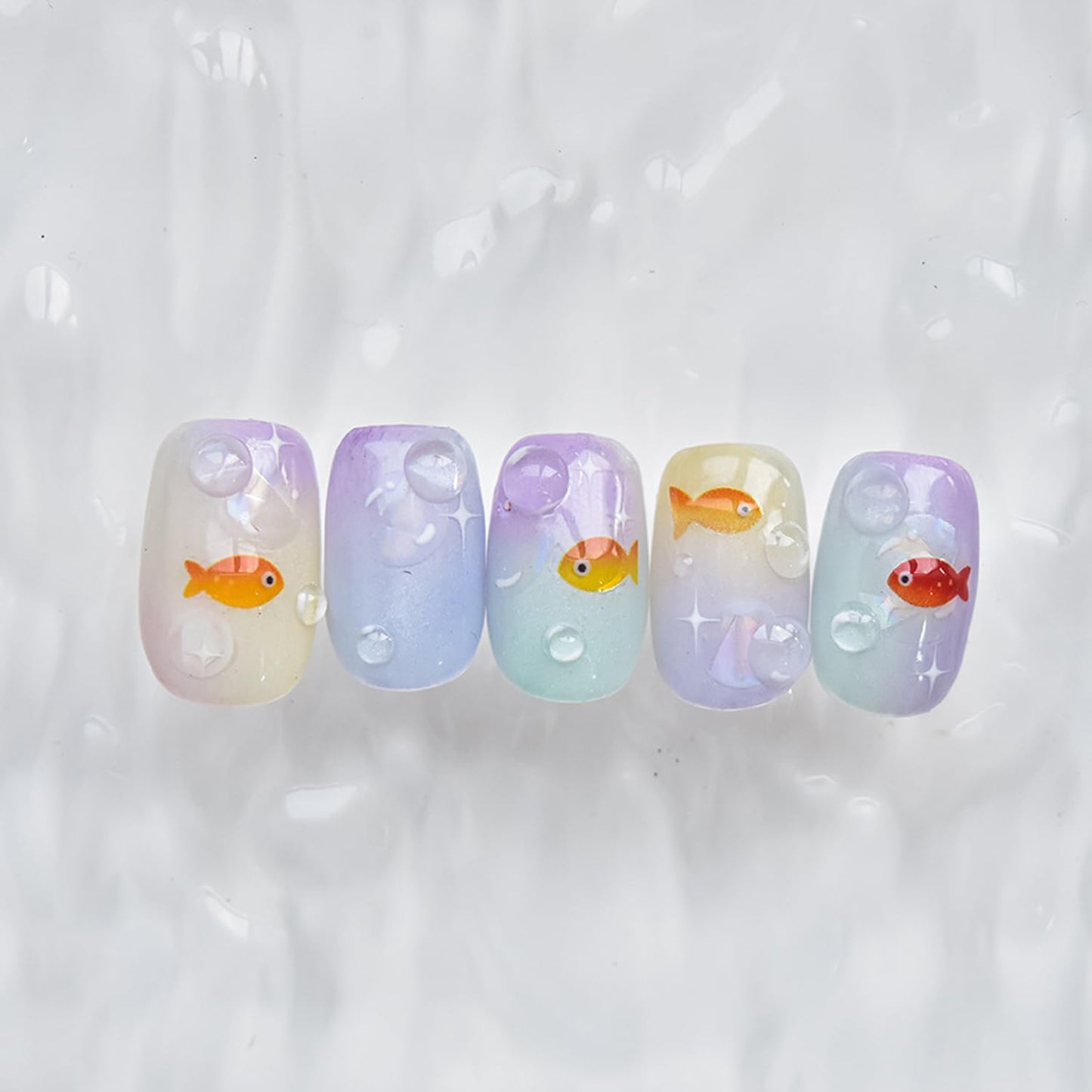 Little Goldfish Nail Art Stickers Small Koi Nail Art Decals for Acrylic Nails 5D Embossed Self-Adhesive Little Red Fish Nail Sticker Water Bubble Designs Nail Decal for Women DIY Summer Manicure Decor