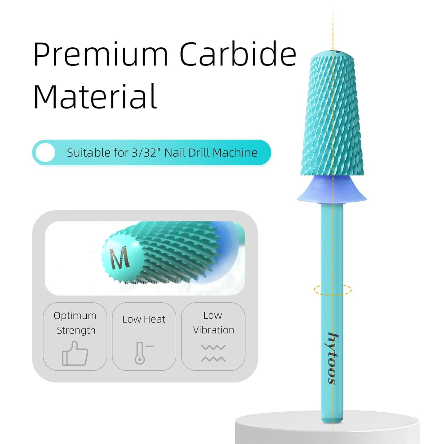 Safety Tapered Nail Drill Bits, Green Coated Tungsten Carbide Rounded Barrel Nail Bit for Soft Gel & Base Removal, Manicure Tools Pro Electric File Drill Accessories, M