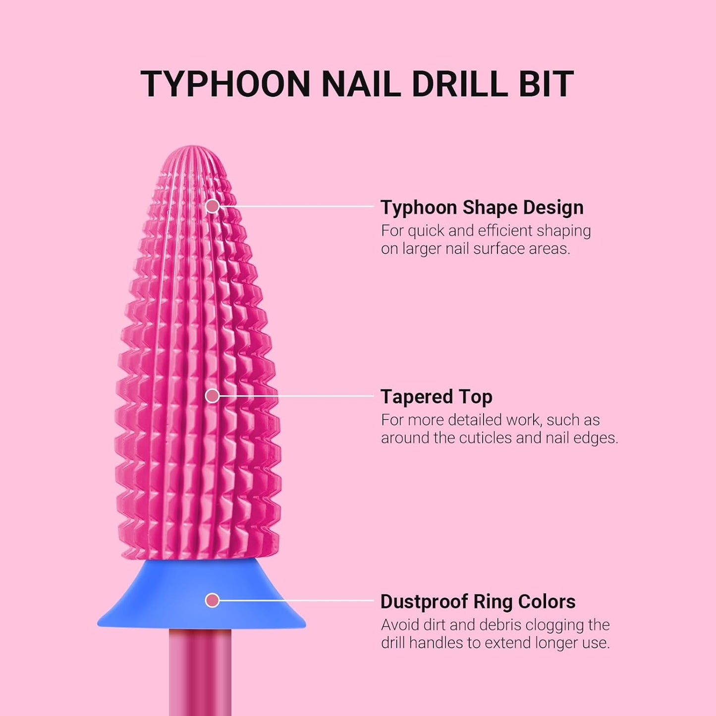 MelodySusie Typhoon Nail Drill Bits, 3/32'' Carbide Tungsten Multi-function Bits, Fast Remove Acrylic or Hard Gel for Manicure Pedicure Salon Professional or Beginner, Pink Blossom, Medium
