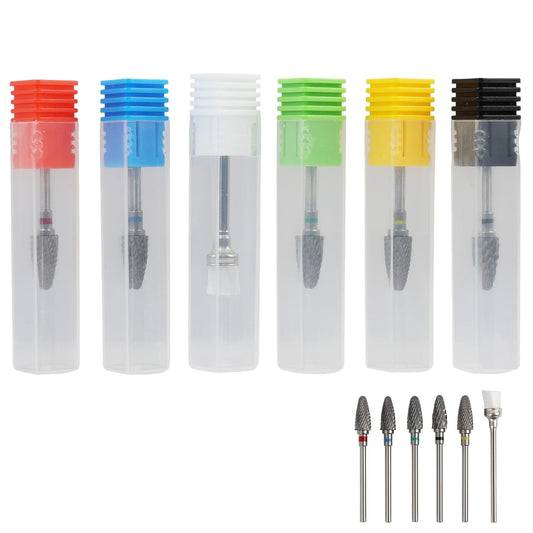 5 Pack 3/32" 5 in 1 Professional Carbide Nail Drill Bits Sets with Cleaning Brush, Tungsten Safety Drill Bits for Manicurist Nail Salon Manicure Pedicure Gel Polishing (Round Head, 5 Color)