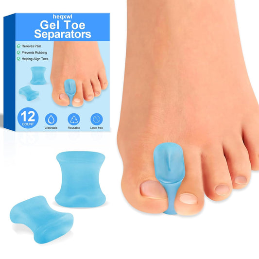 12 Pack Gel Toe Separators, Bunion Toe Spacers for Straightening Overlapping Toes, Hammertoe Corrector, Soft Silicone Bunion Pads for Women Men Toe Pain Relief (Blue)