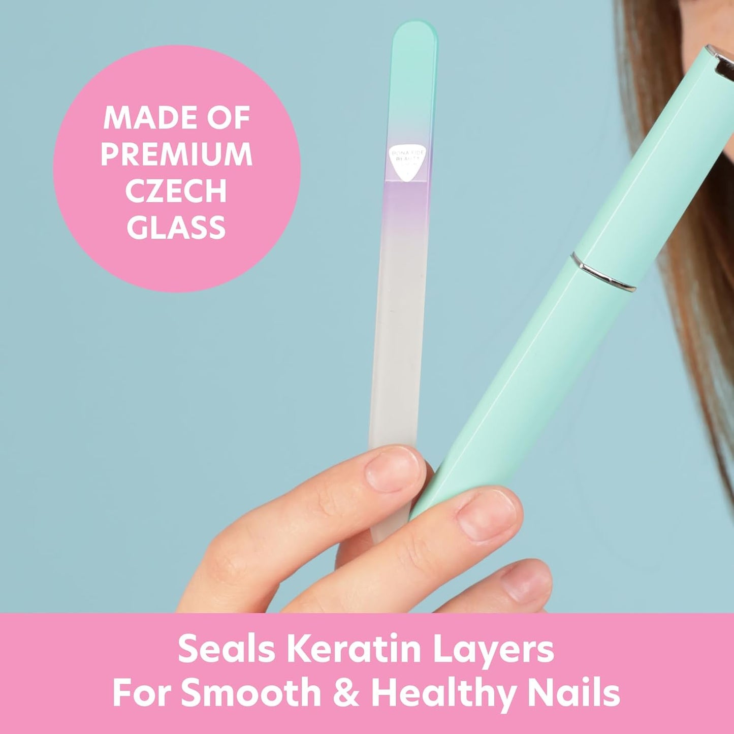 BONA FIDE BEAUTY Czech Glass Nail File and 1-Pieces Cuticle Pusher (Green) Value Set