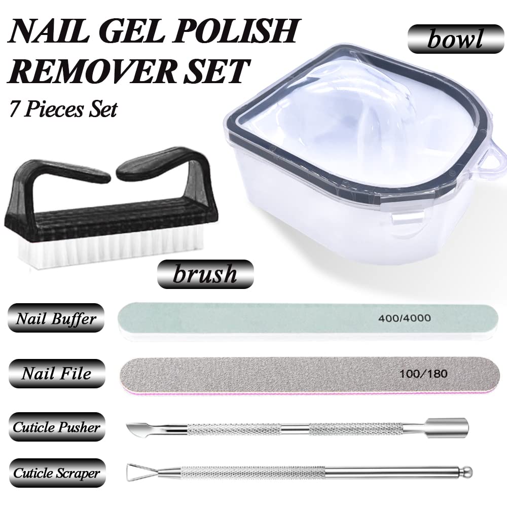 Nail Soaking Bowl, Gel Nail Polish Remover Kit, Manicure Bowl for Hand, Dip Powder Remover Tools, Nail Soak Off Bowl for Acrylic Nails, Nail Brush, Cuticle Pusher, Cuticle Peeler, 100/180 Nail File, Buffer Block-Black