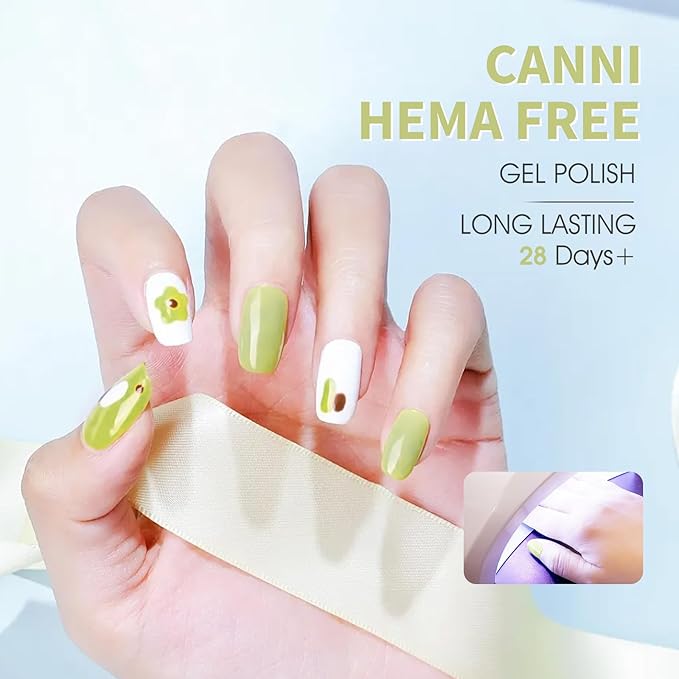 CANNI Pastel Green Gel Nail Polish, 1Pcs Sage Light Green Gel Polish Color High Gloss Soak Off Manicure Salon DIY