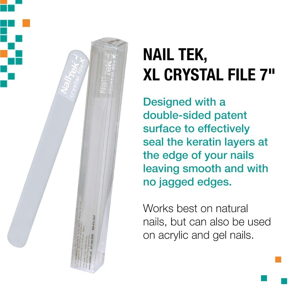 Nail Tek Crystal File – 7" Durable Glass Nail File with Case, Travel-Friendly Manicure & Pedicure Tool for Smooth, Healthy Nails, XL, 1-Pack