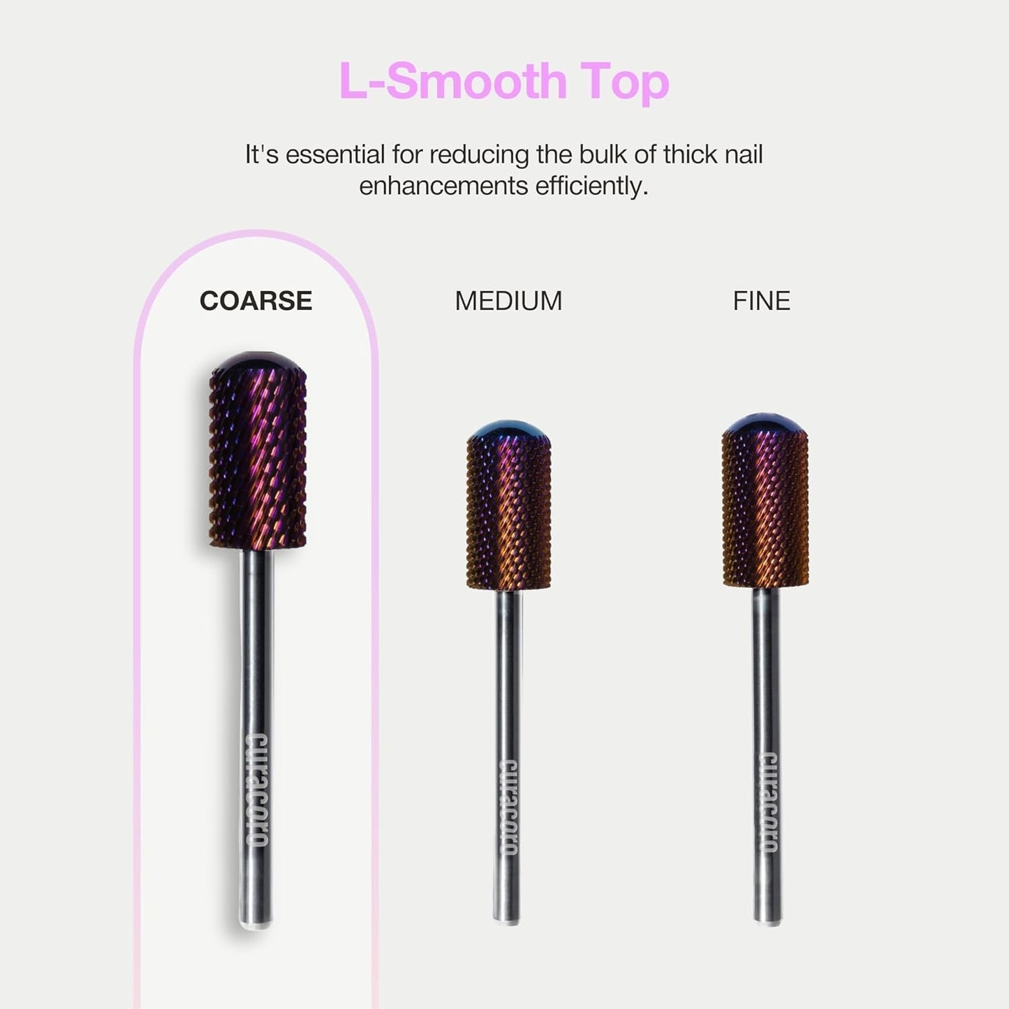 Curacoro Nail Drill Bits 3/32'' - L-Shaped Smooth Stop Barrel Carbide Bit (Coarse) for Professional Finish, Fast Remove, Shape & Smooth Acrylic or Gel Nails, Nail Art Pedicure Manicure Salon & Home