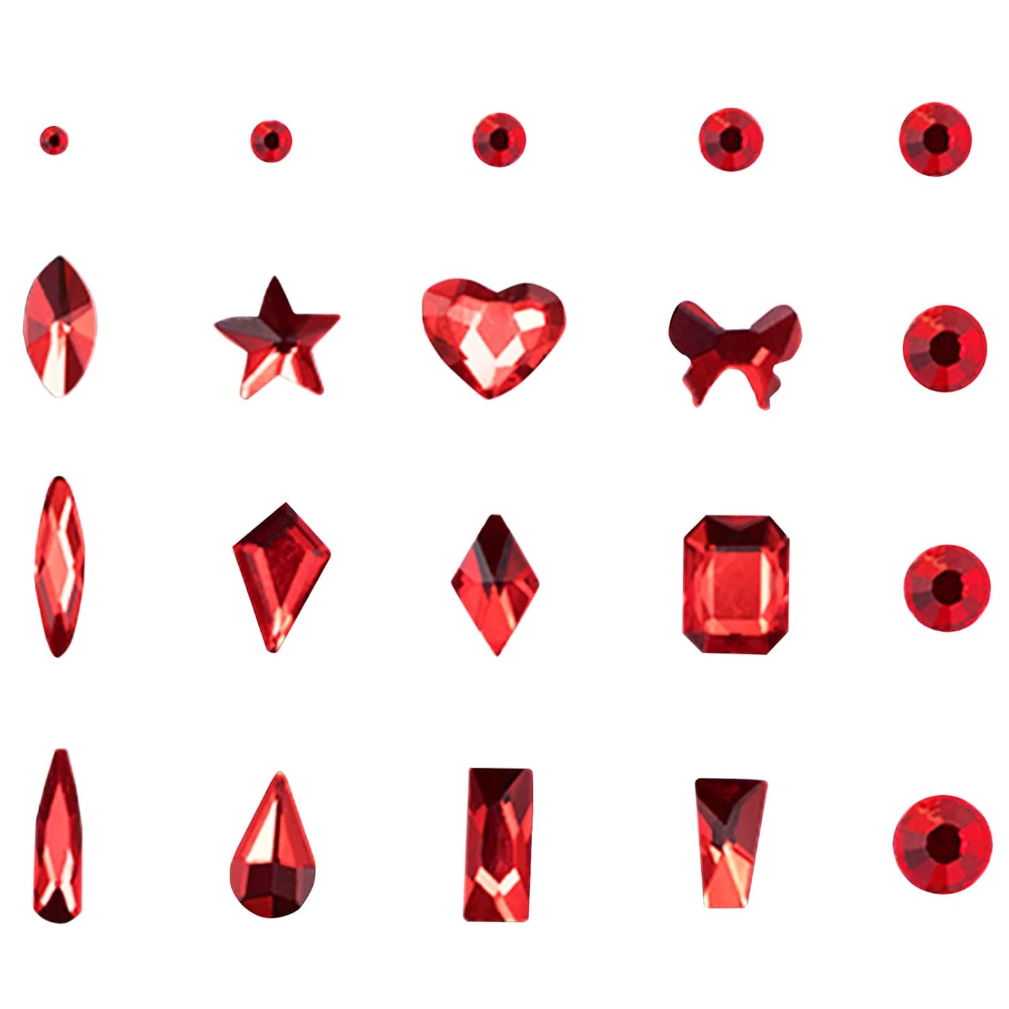 HOINCO 3100Pcs Crystal Red Nail Rhinestones, Multi-Shaped Nail Charms for DIY Nail Art