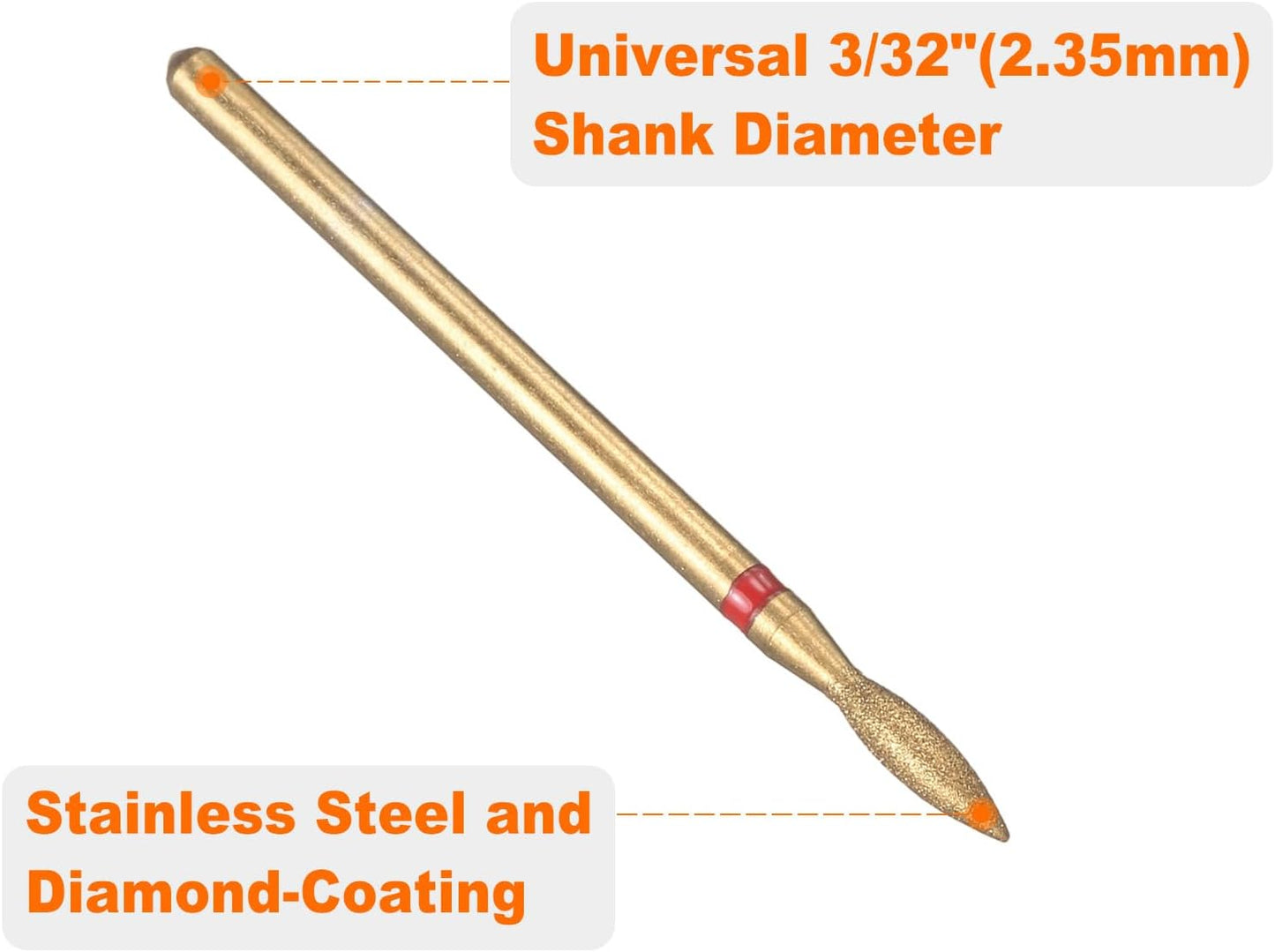 HARFINGTON 8pcs 200-230 Grits Diamond Grinding Bit 2.3mm Oval Head 2.35mm Shank 8mm Length Titanium Plated Stone Sanding Drill Bits Rotary Tool for Nails Grinding Polishing