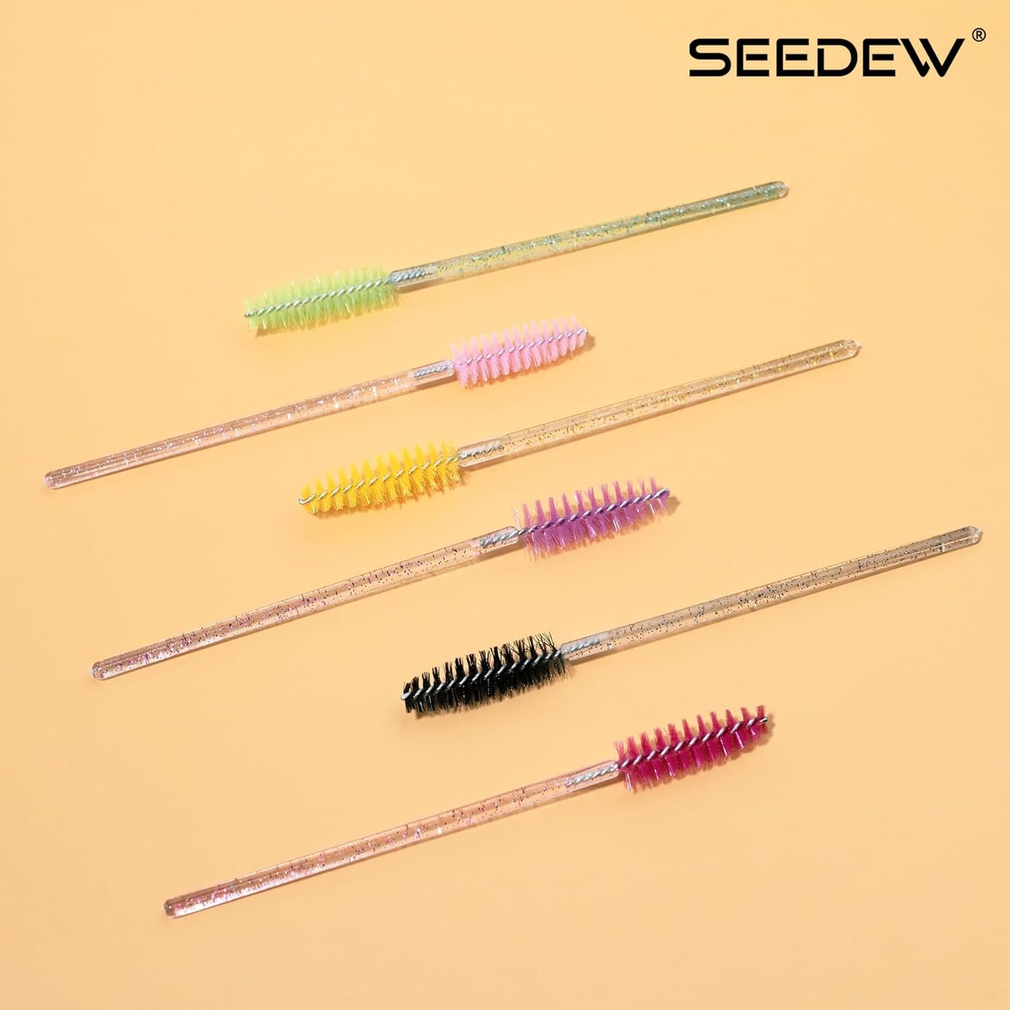 500 Pieces Eyelashes/Eyebrows Brushes, 10CM Lash Removal Cleaning Tools, Crystal Handle, Makeup Tools Mascara Wands(Simple Packaging)-(Crystal Yellow)