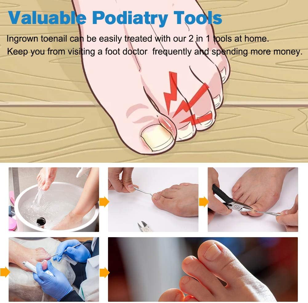 FERYES Straight Blade Toenail Clippers with Toenail Lifter and Fork - Toe Nail Clipper for Thick Toenails - 2 in 1 Ingrown Toenail Tools Kit