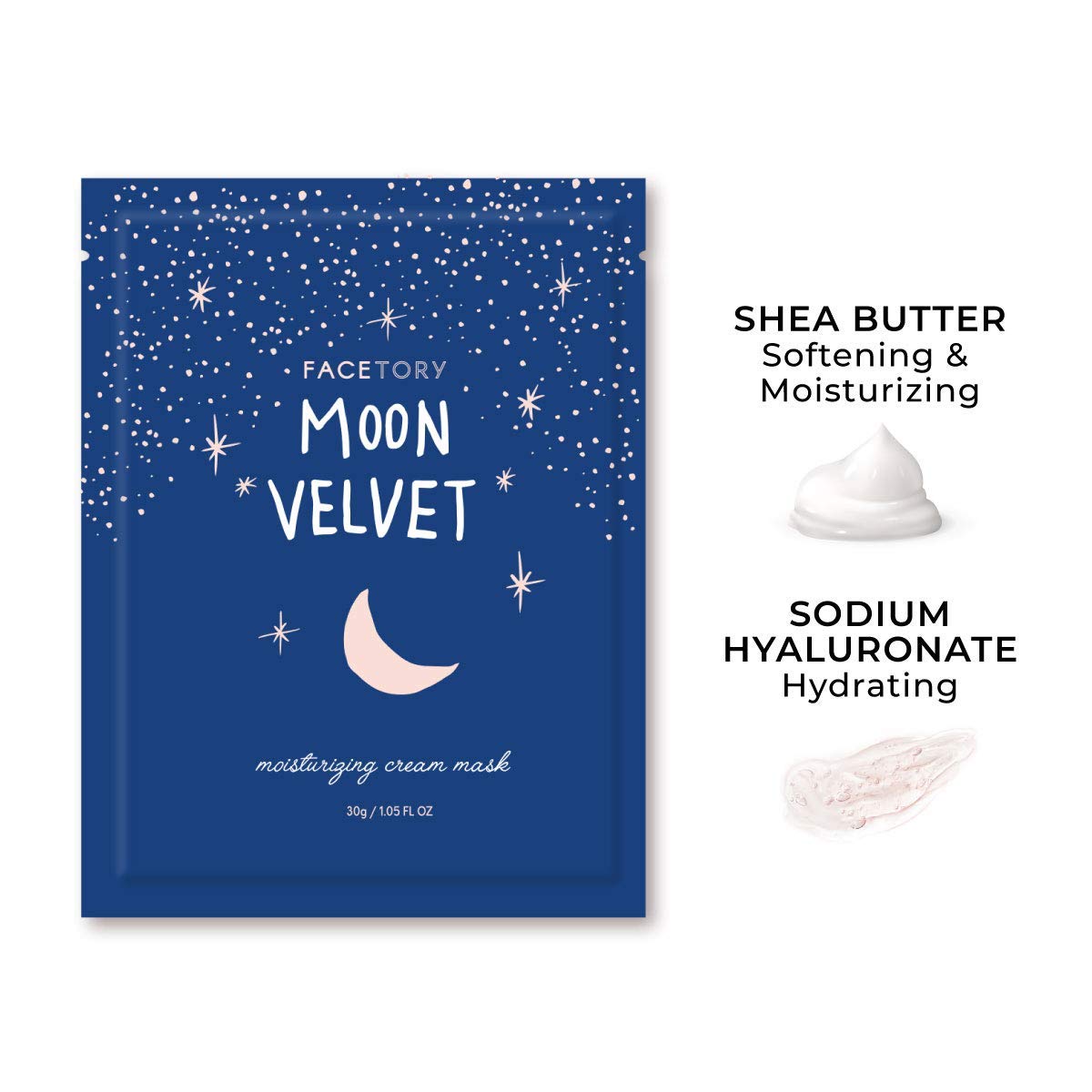FACETORY FaceMasks Mask Skin Care – MOON VELVET Face Masks Skin Care with Sodium Hyaluronate & Shea Butter | Face Mask Spa Moisturizing Treatment (10 Pack)