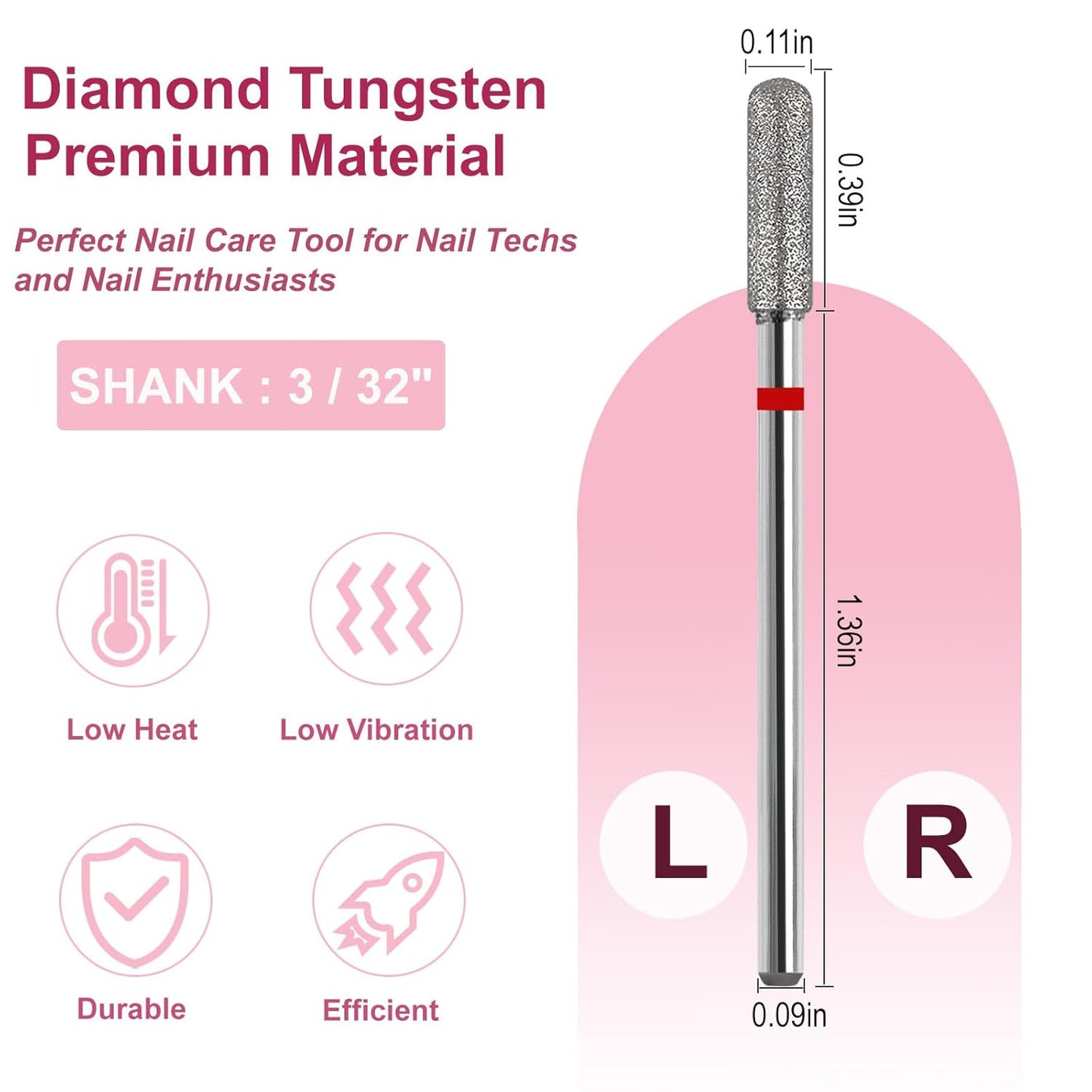 Cuticle Clean Nail Drill Bit, 3/32" Russian Diamond Nail File bits, Safety Carbide Under Nail Cleaner for Cuticle Dead Skin Nail Prepare, Nail Salon Manicure, (Round Top Barrel-Fine)