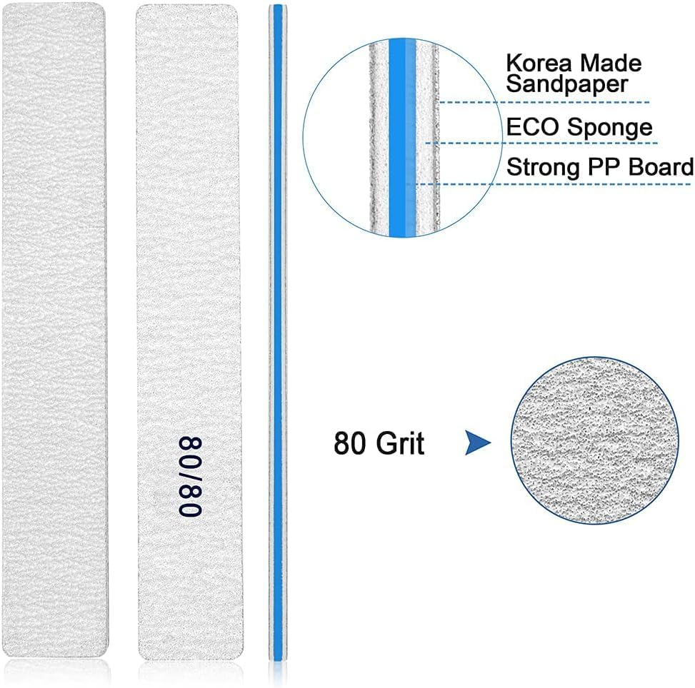 100 Pcs Nail Files for Natural Nails - 8080 Grit Nail File, Nail Files and Buffers, Strong Nail File for Acrylic Nails, Toe Nail Files, for Home and Salon Use