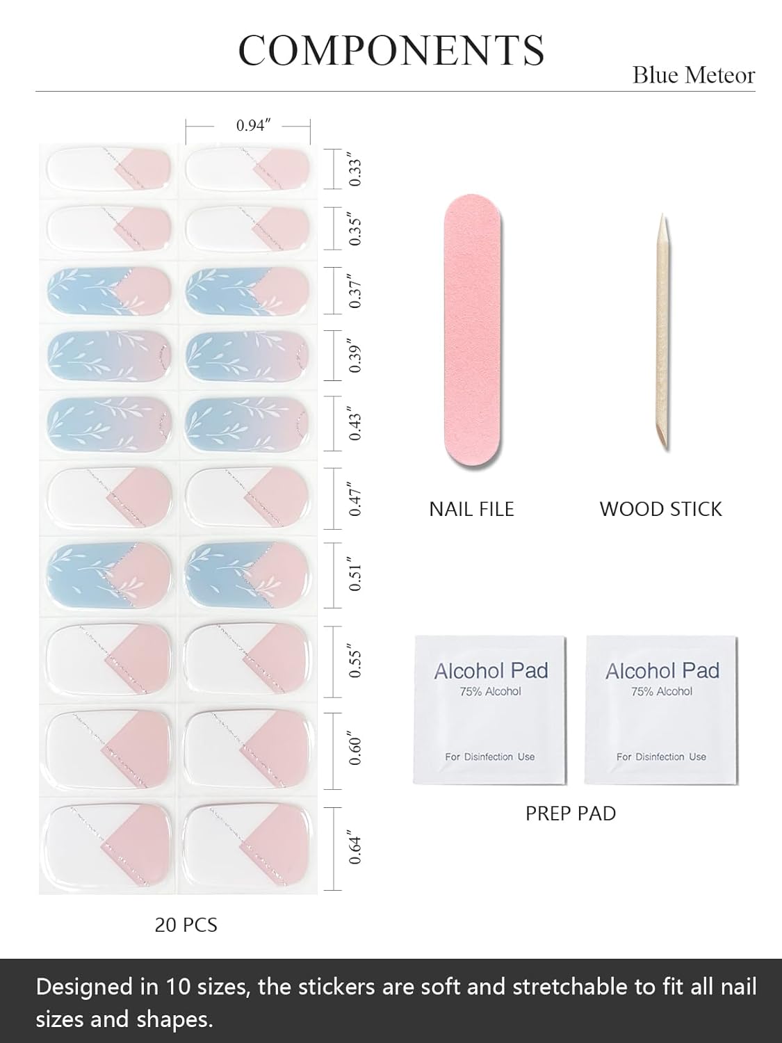 Semi Cured Gel Nail Strips (Pink Diamond), White French, 20 Pcs Gel Nail Wraps, Stickers, UV Light Required, Salon Quality, Long Lasting