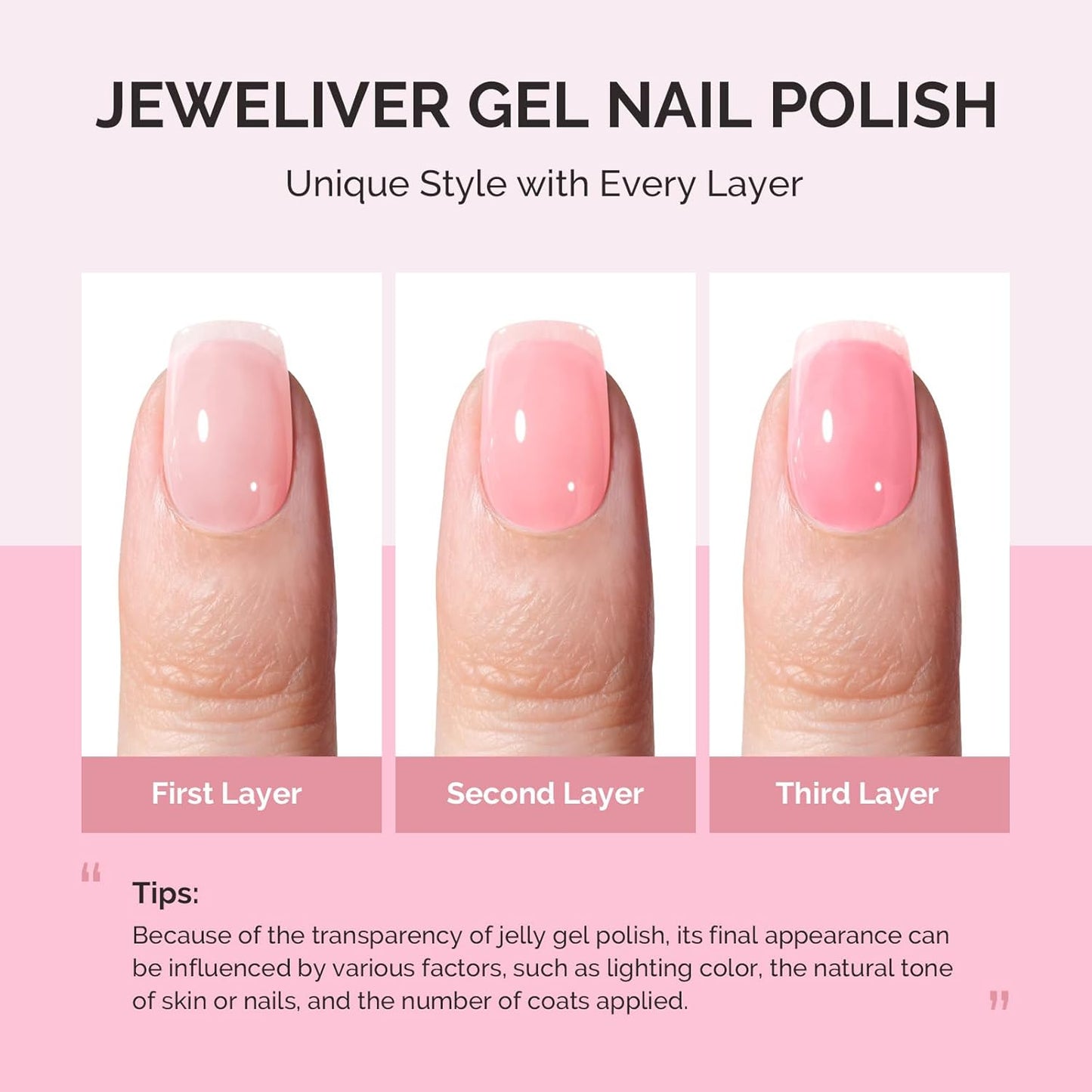 MelodySusie Jeweliver Jelly Gel Polish, 0.5Fl Oz Pink Gel Nail Polish Sheer Translucent Soak Off UV LED Light Cure Valentine's Day Gift for Women Manicure Nail Art DIY at Home JM25
