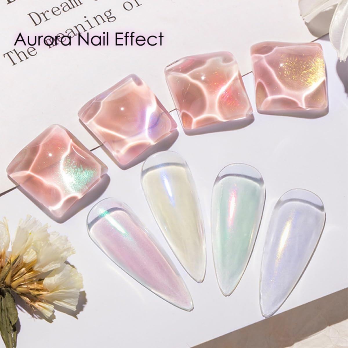 6 Colors White Pearl Chrome Nail Powder Mirror Effect Aurora Magic White Pearlescent Chrome Powder for Gel Nails, Iridescent Nail Powder Glitter for Nail Art Decoration
