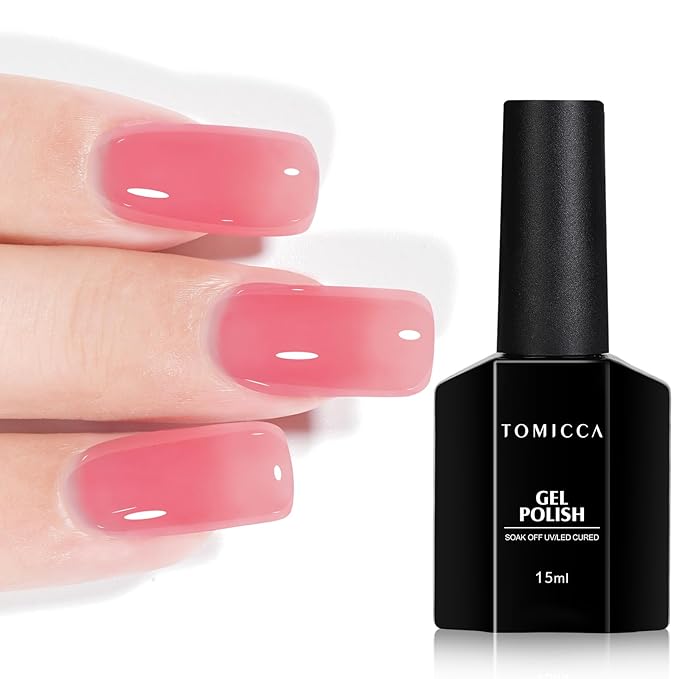 TOMICCA Gel Nail Polish, Strawberry Red Gel Polish, Light Red Jelly Nail Polish Quick Dry, Soak Off U V Translucent Gel Polish Colors Long Lasting Nail Art Manicure