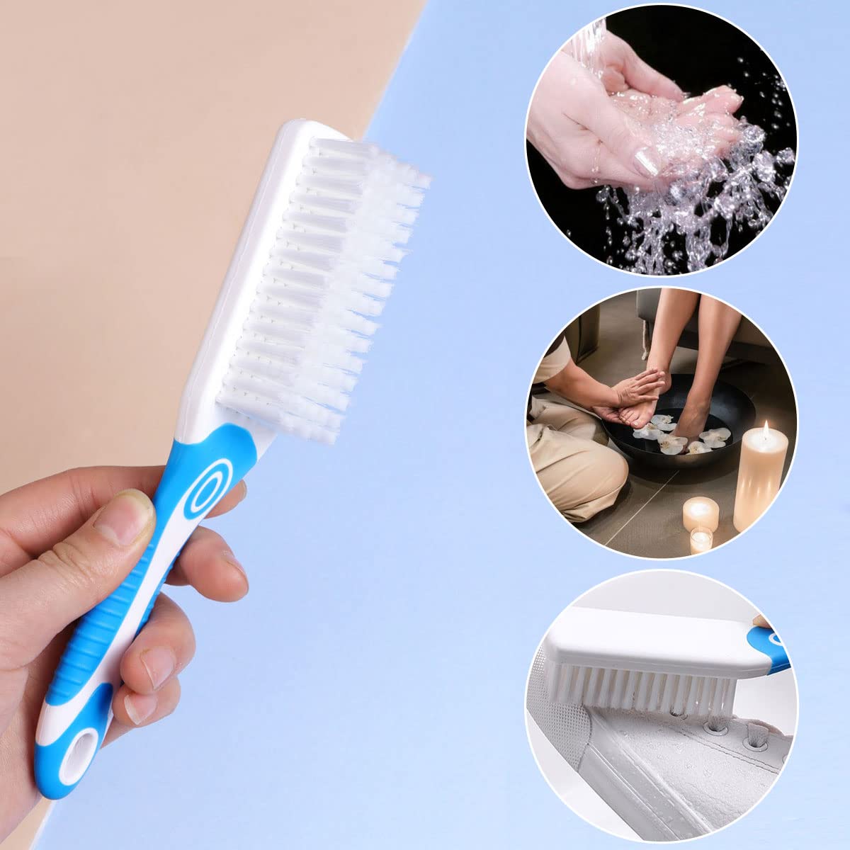 Nail Brush Fingernail Cleaner,3 Pcs Handle Grip Nail Brush,Cleaner Scrub Brush,Long Handle Pedicure Brushes Hand Fingernail Scrub Brush Kits for Nails Toes Home Cleaner(Random Color)