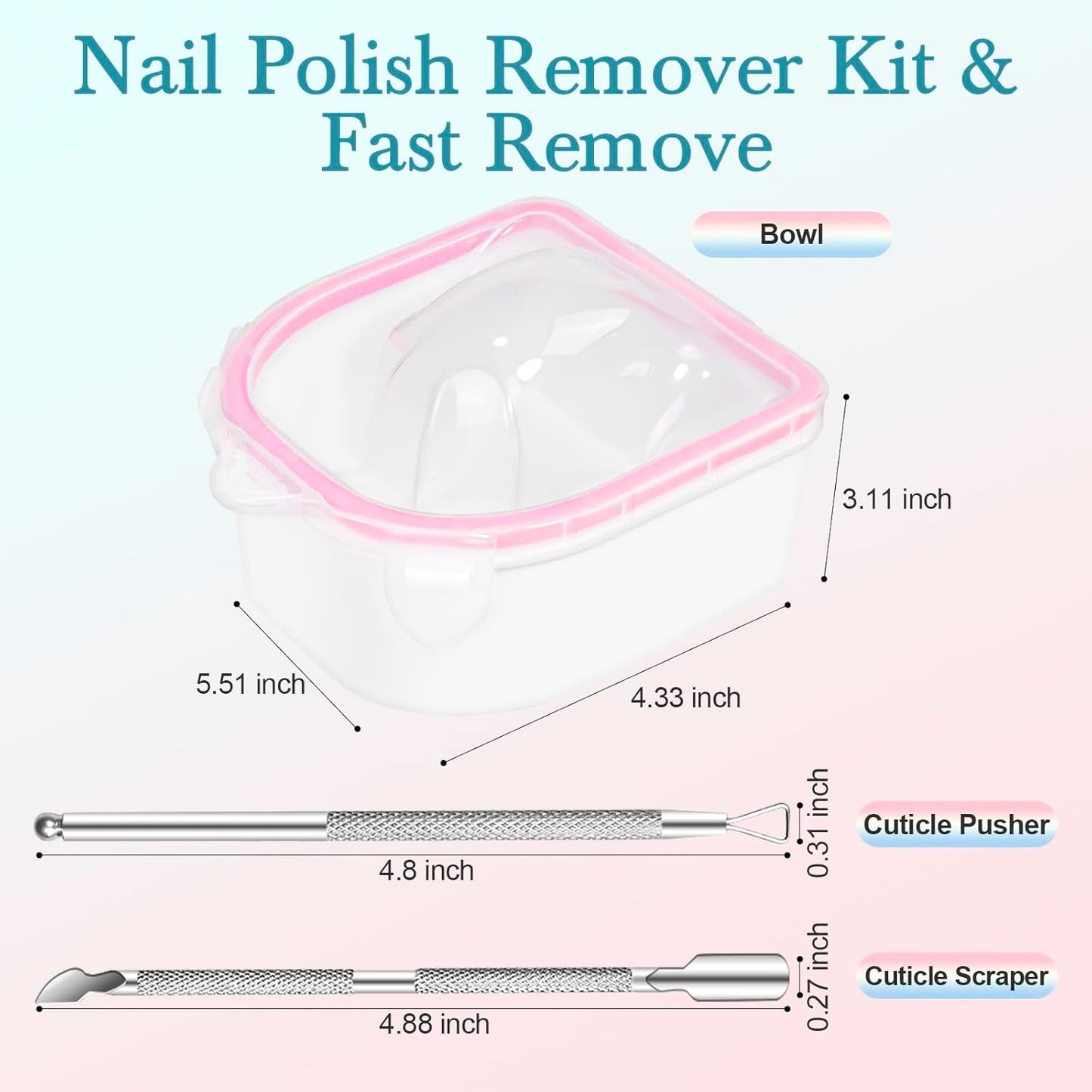 4 Pcs Soak Off Bowl Manicure Bowl, Double Layer Soaking Bowl, Nail Soaking Tray Soak Off Acrylic Nail Remover Dip Powder Acetone Removal Kit, Cuticle Pusher, Cuticle Peeler