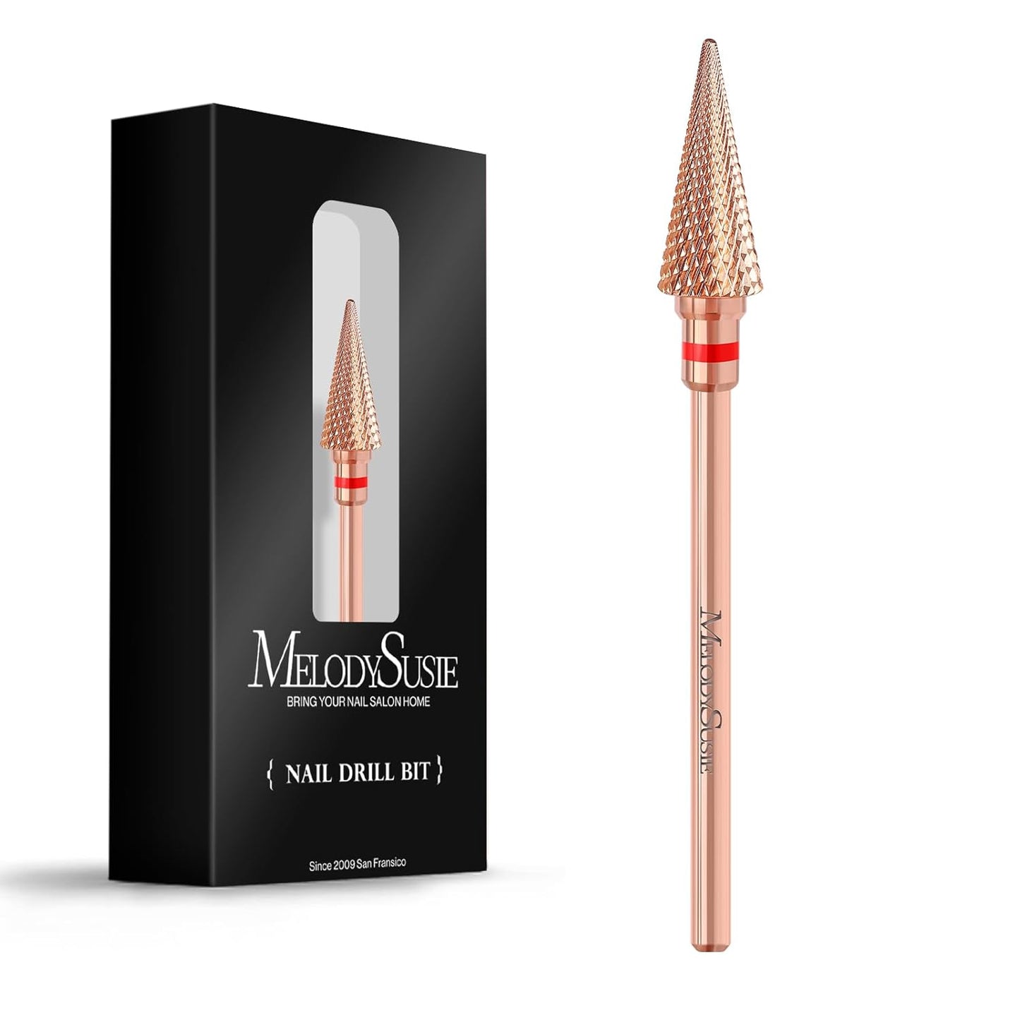 MelodySusie Professional Tapered Nib Nail Drill Bit, 3/32'' Carbide Tungsten Multi-function Bit, Suitable for Manicure Pedicure Cuticle Gel Polishing, Technicians Bit, Rose Gold, Series Bit-M, Fine