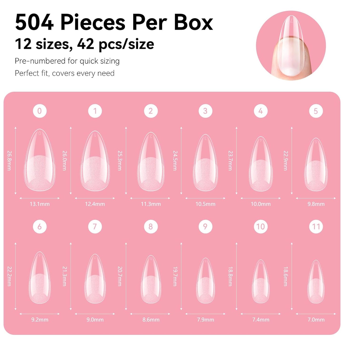 Makartt Almond Nail Tips: 500pcs Medium Pre-buffed Full Cover Clear Press on Nails 10 Sizes Soak Off Soft Gel Nail Tips Extension Professional Acrylic Fake Nails No Crease False Nail Salon DIY Art