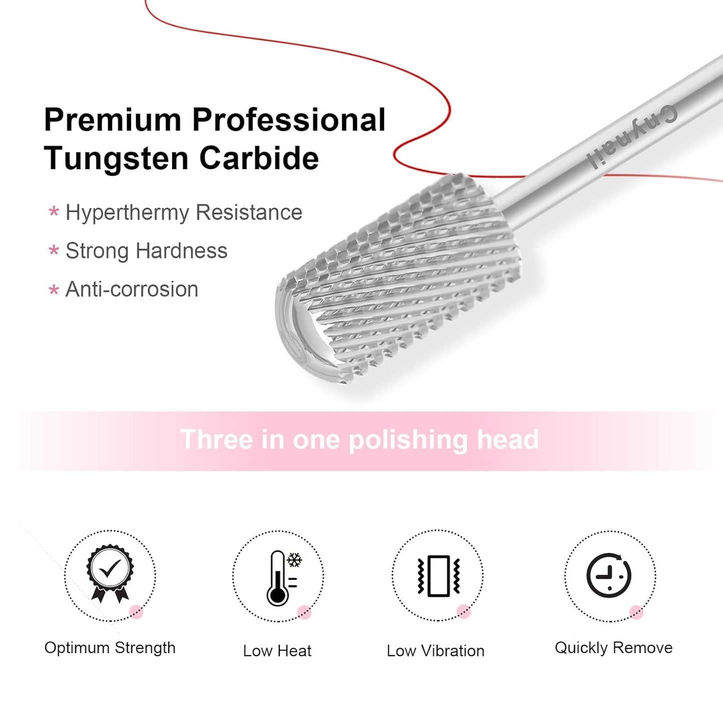 3/32" Large Barrel Smooth Round Top Tungsten Carbide Nail Drill Bit Safety Bit for Gel & Acrylic Removal, 2-Way Rotating Efile Tip, Salon Electric File Accessory (C Grit, Silver)