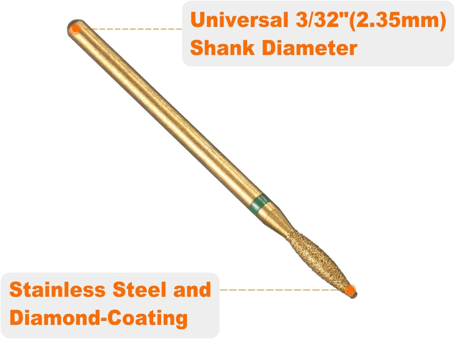 HARFINGTON 8pcs 100-120 Grits Diamond Grinding Bit 2.2mm Oval Head 2.35mm Shank 9mm Length Titanium Plated Stone Sanding Drill Bits Rotary Tool for Nails Grinding Polishing