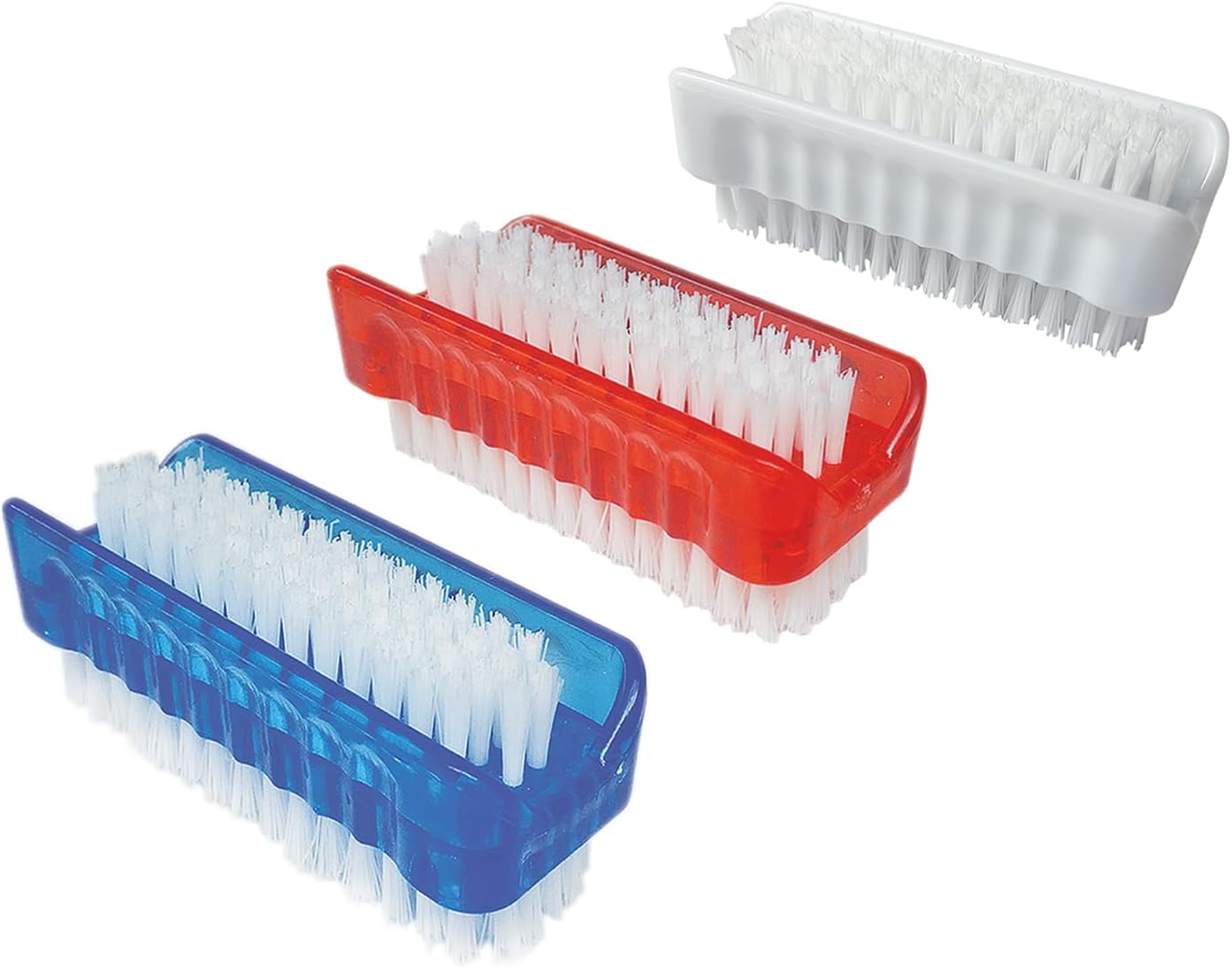 LOLA Classic Hand & Nail Brush, 2 Sided - 3 Pack, Soft & Stiff, Comfortable No-Slip Grip, Cleans Hands & Fingernails, Assorted Colors
