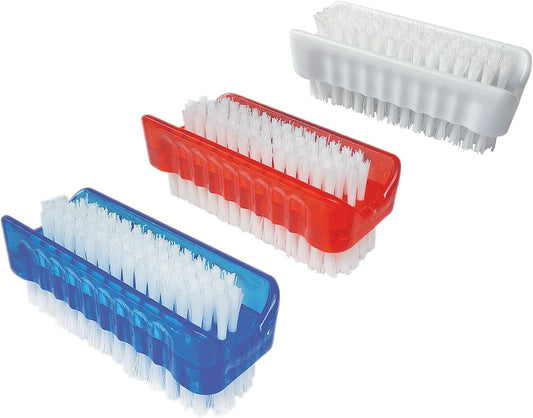 LOLA Classic Hand & Nail Brush, 2 Sided - 3 Pack, Soft & Stiff, Comfortable No-Slip Grip, Cleans Hands & Fingernails, Assorted Colors