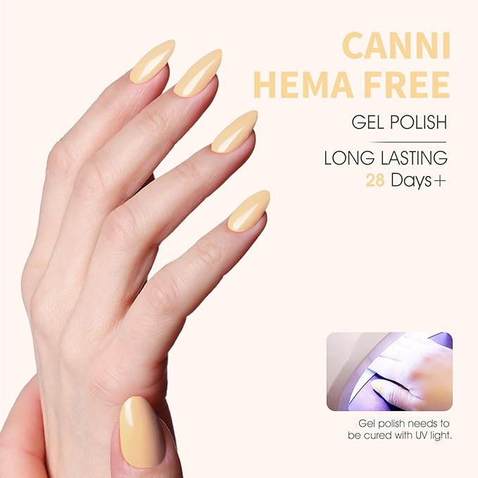 CANNI Nude Gel Nail Polish, 1Pcs Pastel Yellow Gel Polish Natural Color High Gloss Soak Off U V French Nail Manicure Salon DIY