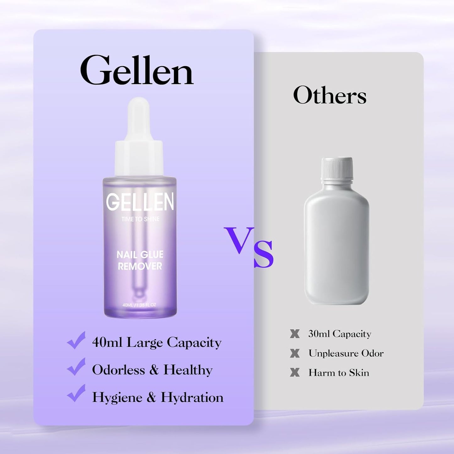 Gellen Nail Glue Remover for Press on Nails, 40ML UV Glue Remover, Non-Acetone Gentle Off for False Tips, Odorless Easy Debonder, Not for Gel Polish
