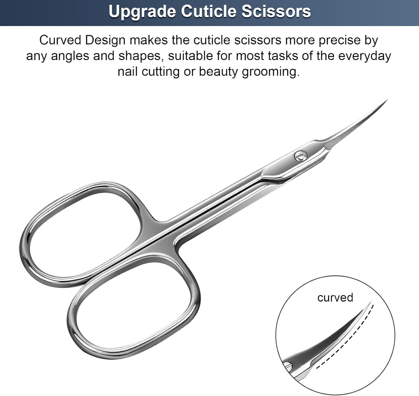 CGBE Cuticle Scissors Extra Fine Curved Blade, Super Slim Manicure Scissors for Cuticles Professional Small Scissors with Precise Pointed Tip Grooming Blades, Eyebrow, Eyelash, and Dry Skin - Silvery
