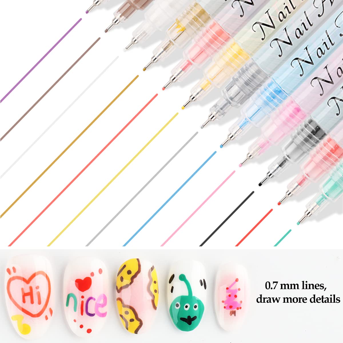 Nail Art Graffiti Pen Set 12Pcs Waterproof Painting Marker Pen Black White Drawing Gel Liners Quick Dry Dotting Pen Nails Professional Material For Manicure