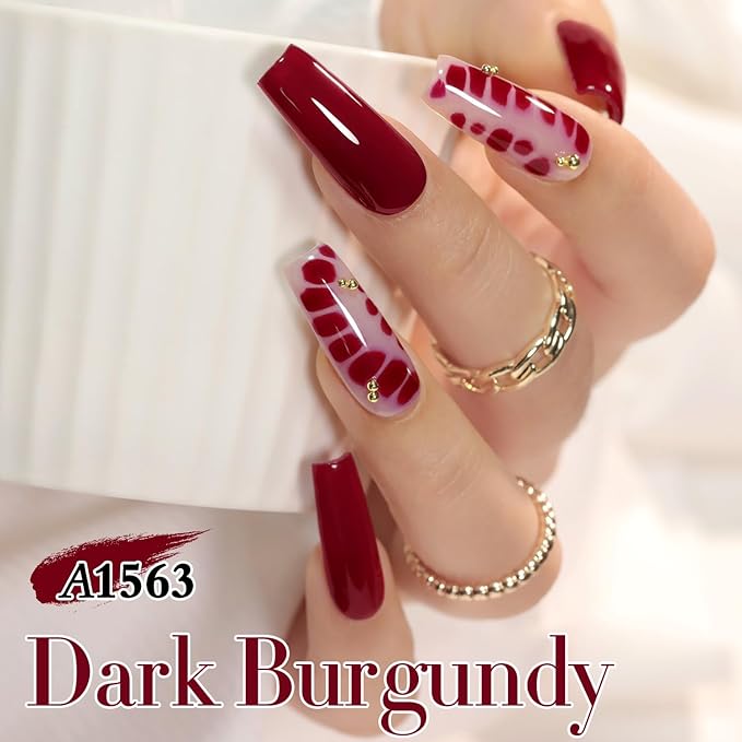 Double Rhythm 0.50 OZ Gel Polish Hema Free Same Color Same Bottle Golden Round Translucent Neutral Natural Milky 15 ML Jelly UV Polish Art DIY at Home (Dark Burgundy-C1563)