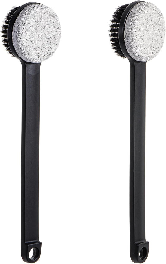 Pumice Stone for Feet and Shower Brush with Long Handle 14", Hard Skin Callus Remover, 2 in 1 Foot Scrubber Brush, Back Scrubber Body Brush for Shower Deep Cleansing and Exfoliating (Straight)