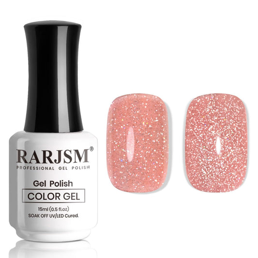 RARJSM Reflective Glitter Gel Nail Polish Nude Tea Rose Pink Sheer Jelly Gel Polish Flash Diamond Sparkle Rainbow Silver Shimmer Soak off Curing Requires 15ml for Home Salon