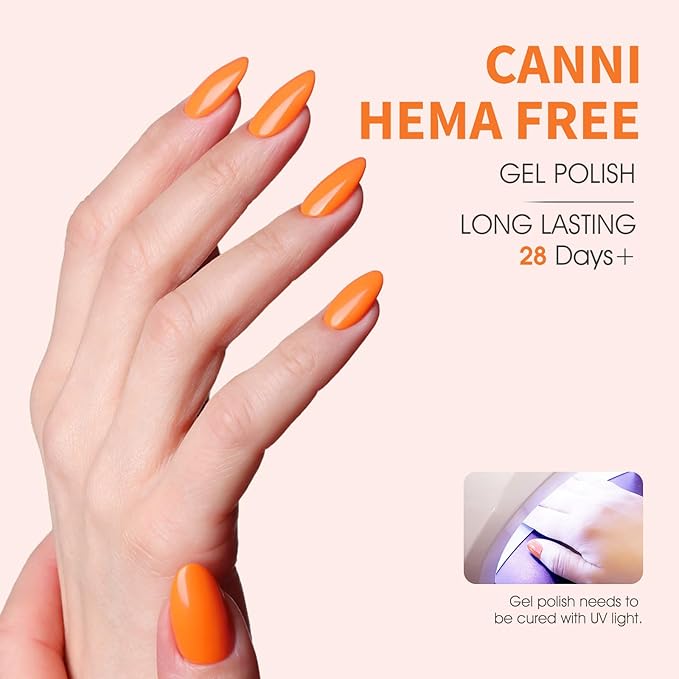 CANNI Orange Gel Nail Polish, 1Pcs Neon Orange Gel Polish Bright Orange Color High Gloss Soak Off U V French Nail Manicure Salon DIY